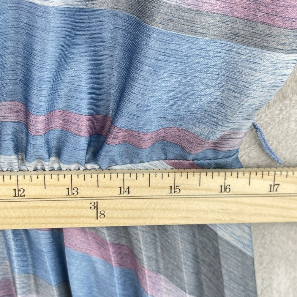 Vtg 80s Cue Fashions Striped Pleated Midi Dress Size 16.5 Large Retro Glamoratti - Picture 15 of 16